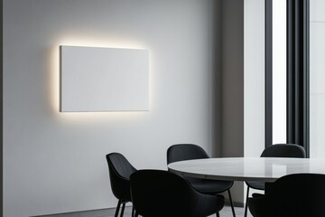 Minimalist meeting room with blank art piece