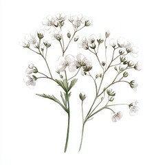 Watercolor Illustration of Elegant White Baby's Breath Flowers in Delicate Arrangement for Decor