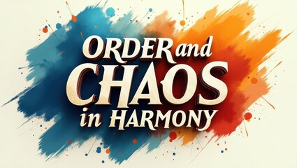 Order and Chaos in Harmony Abstract Text Design with Blue and Orange Watercolor Splashes