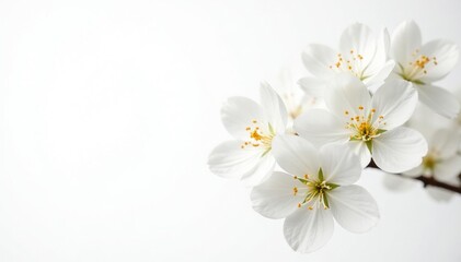 Obraz premium Delicate white blossoms against pure white backdrop , fresh, minimal