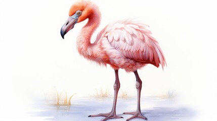 Fototapeta premium Pink Flamingo Standing Gracefully in Shallow Water Natural Habitat