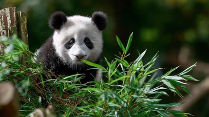Obraz premium Adorable baby panda munching on bamboo