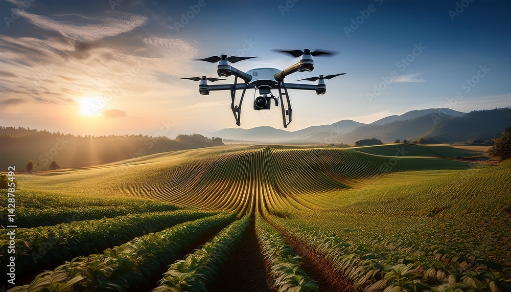 Aufkleber smart agriculture with drone monitoring representing tech driven farming