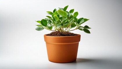 Fototapeta premium small plant is in a brown pot isolated