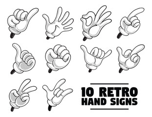 cartoon hand signs bundle in retro style