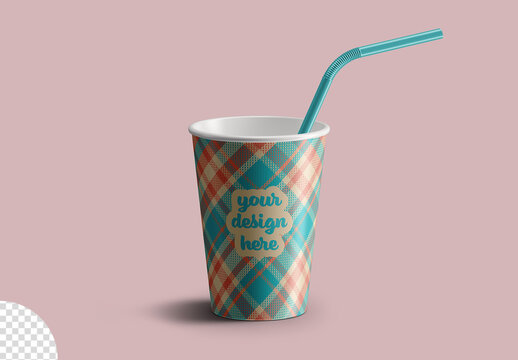 Mockup of Takeaway Paper Cup With Straw Isolated