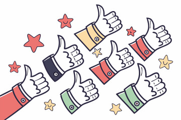Illustration of multiple hands giving thumbs up, symbolizing approval and positivity. Great for social media, teamwork, and feedback themes.