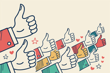 Illustration of multiple hands giving thumbs up, symbolizing approval and positivity. Great for social media, teamwork, and feedback themes.