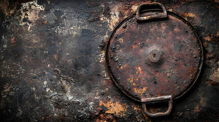 Rusty Metal Plate With Handles On Dark Surface