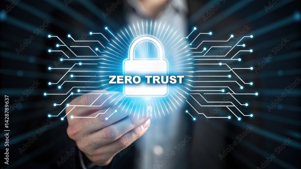 Poster a person holds a digital lock symbolizing the concept of 