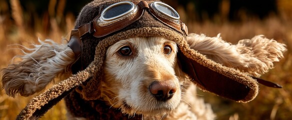 Naklejka premium Adorable dog wearing aviator goggles