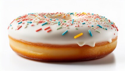 white donut with sprinkles isolated on white background