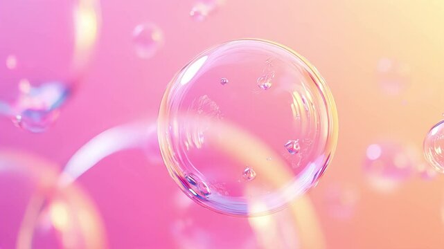soap bubbles floating in pink background with soft lighting