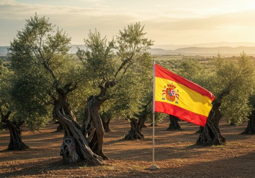 Spain Flag Olive Grove Andalusia Landscape Background