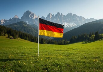 Germany Flag Bavarian Alps Meadow Background