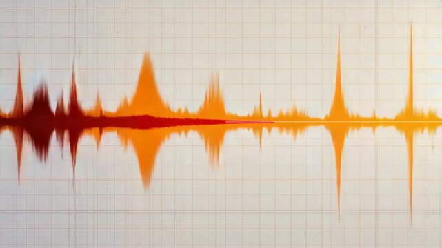 Visual representation of an earthquake signal on a seismograph chart, showing seismic waves and magnitude on graph paper.