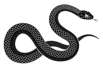 Fototapeta premium Minimalist Black‑and‑White Snake – Modern Vector Art in png