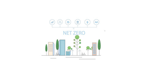 Naklejka premium Net zero concept line draw of green urban town city