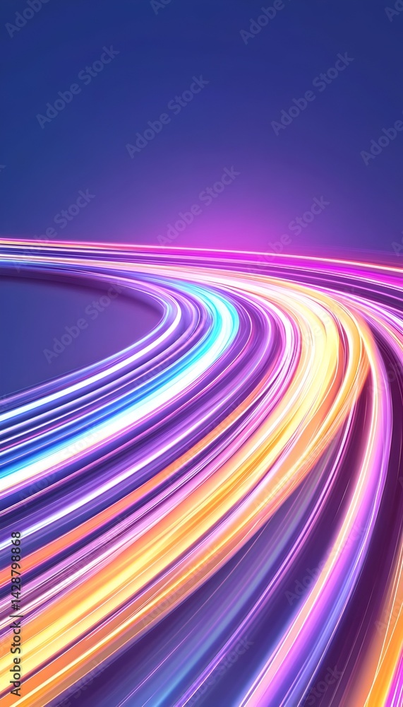 Poster abstract glowing light trails curve on a dark background