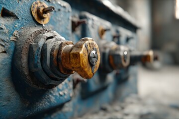 Close-Up of Rusty Industrial Metal Components with Wear and Tear in Abandoned Facility