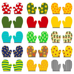 collection of cooking gloves with different patterns and colors