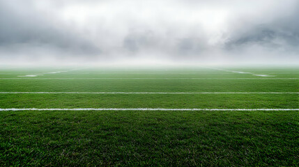 Obraz premium Foggy Empty Green Sport Field