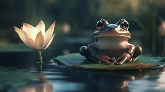 frog on a lotus leaf in the pond