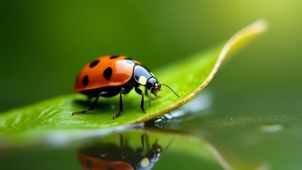 Obraz premium Ladybug Resting On A Green Leaf
