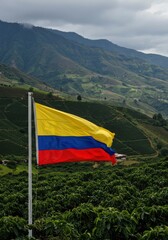Colombia Flag Andes Mountains Coffee Plantation Landscape Background