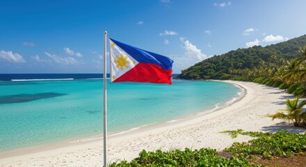 Philippines Flag White Sand Beach Tropical Paradise Background