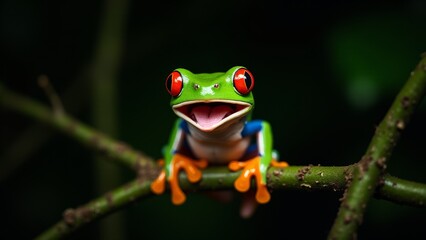 Fototapeta premium Red Eyed Tree Frog On Branch