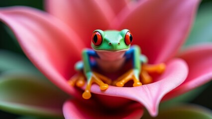 Red-Eyed Tree Frog Sitting On Flower