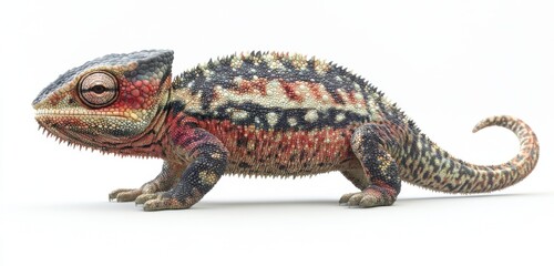Obraz premium Multicolored Chameleon Profile on White Background
