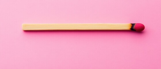Burnt matchstick on pink background, symbolizing fire safety, caution, and the aftermath of ignition