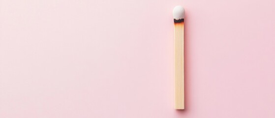 Burnt matchstick on pink background representing fire safety, caution, and the concept of starting a fire