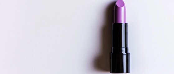 Fototapeta premium Elegant purple lipstick in black tube on white background Concept of beauty, makeup, cosmetics, and glamour