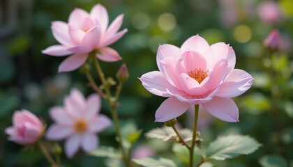 Pink Dahlias in Soft Sunlight: A Serene Floral Display