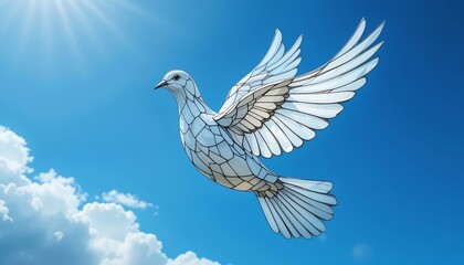 Obraz premium Serene White Dove in Flight: A Stained-Glass Style Artwork