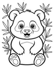 Fototapeta premium Adorable black and white line art illustration of a cartoon panda cub