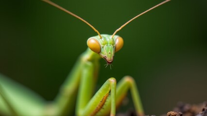 Close-up Green Praying Mantis Portrait