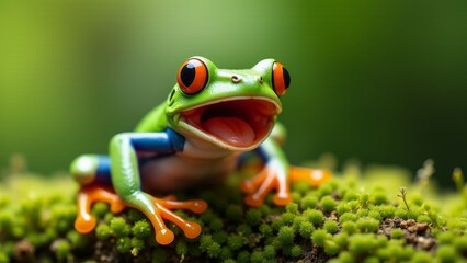 Red-Eyed Tree Frog On Mossy Ground