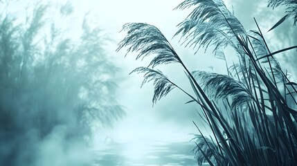Tall Grass Swaying in the Breeze by the Calm Waterway