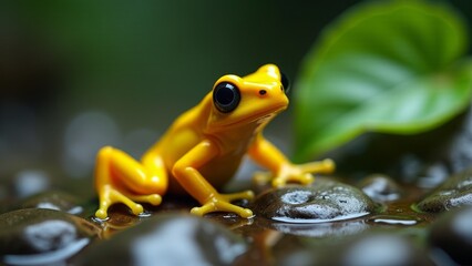 Golden Poison Frog On Wet Stone