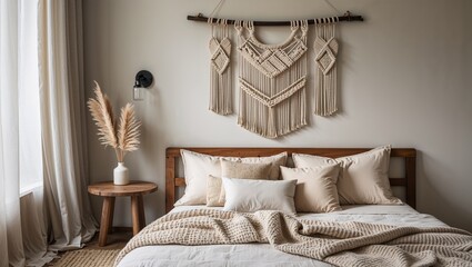 Luxury hotel bedroom interior features a comfortable bed with pillows, a lamp, and stylish decor
