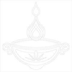 Diwali Diya Line Art Silhouette Vector Traditional Oil Lamp Line Art Illustration