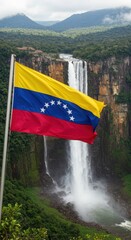 Venezuela Flag Angel Falls Waterfall Landscape Background