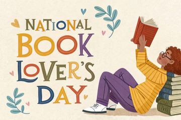 Happy National Book Lovers Day Illustration Featuring a Person Reading a Book