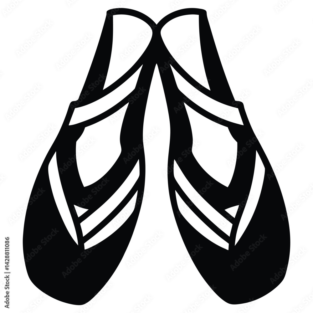 Poster isolated black vector dancer using element pointe shoes with white background