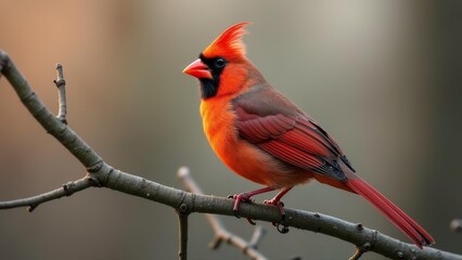 Male Northern Cardinal Perched On Branch