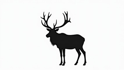 Obraz premium Deer Silhouette-Antlered Buck-Isolated On White